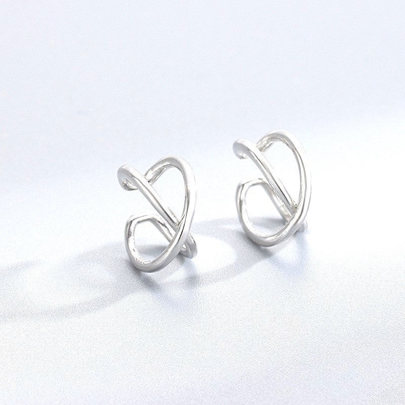 S925 Sterling Silver Geometric Cross Ear Clip - Korean Style Unisex Earring