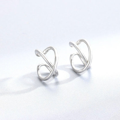 S925 Sterling Silver Geometric Cross Ear Clip - Korean Style Unisex Earring