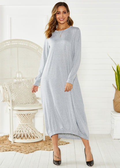 Lace-up Crew Neck Loose Long Dress
