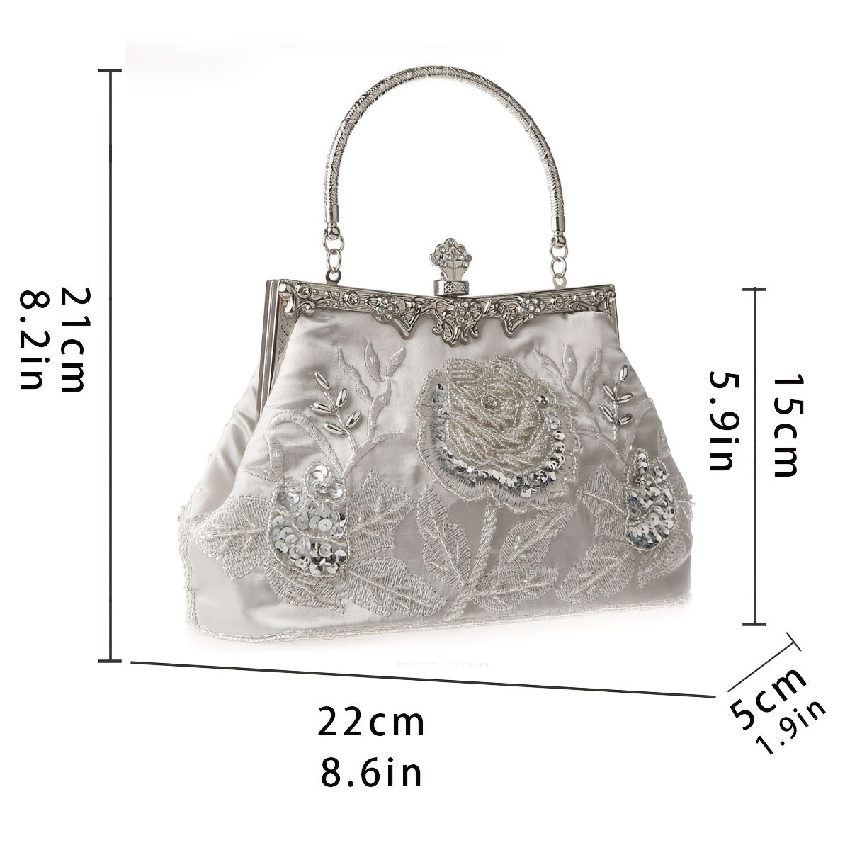 Handmade Beaded Clutch Bag - Elegant Embroidered Rose Silk Evening Purse with Removable Strap