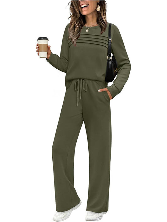 Women's Casual Elastic Waist Trousers Wide-leg Pants