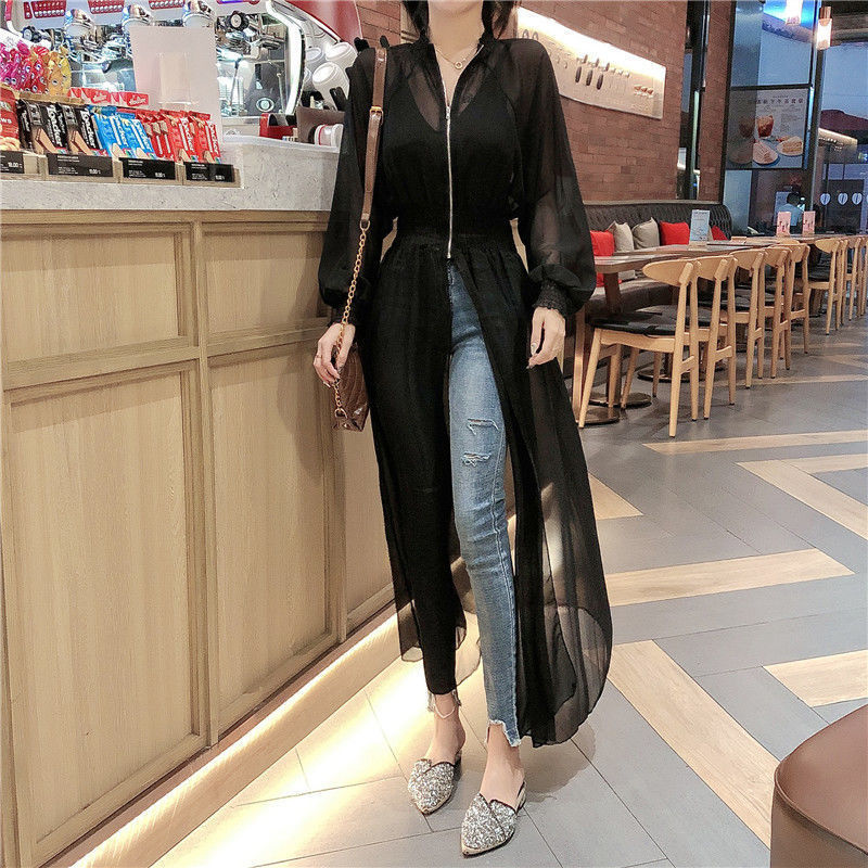 Mid-length Waist-controlled Long Sleeves Women's Coat Chiffon Dress