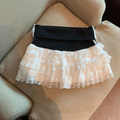 Ballet-style Pure Yet Seductive Lace-spliced Bubble Skirt