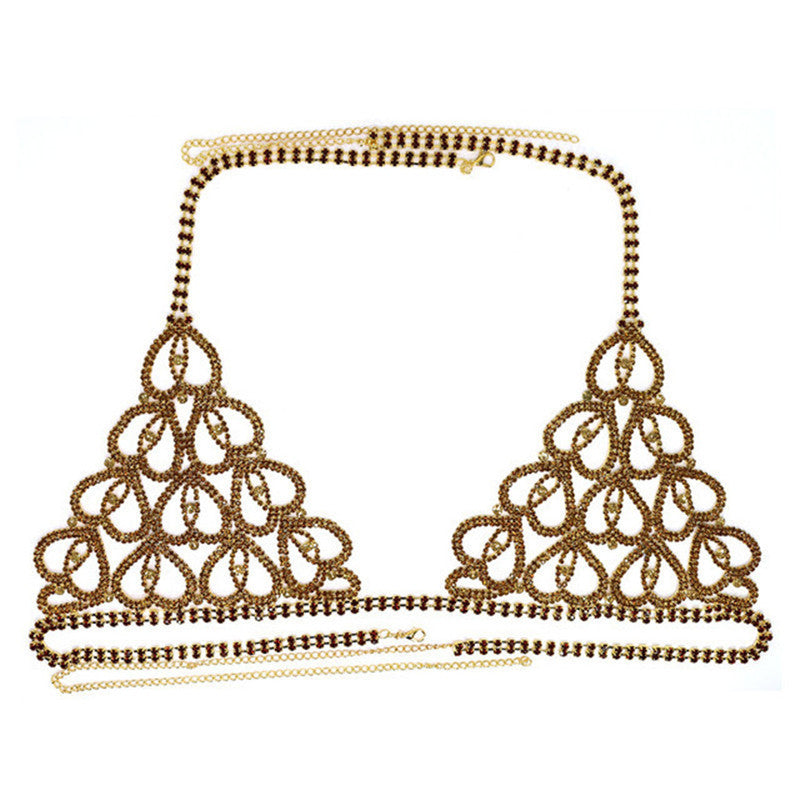 Sexy Bikini With Heart-shaped Rhinestone Claw Chain On Body Chain