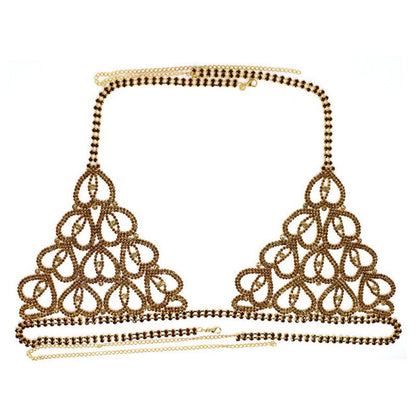 Sexy Bikini With Heart-shaped Rhinestone Claw Chain On Body Chain