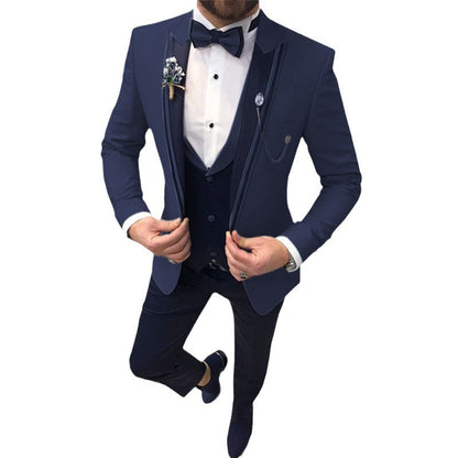 Men's Color Matching Business Casual Suit Three-piece Set