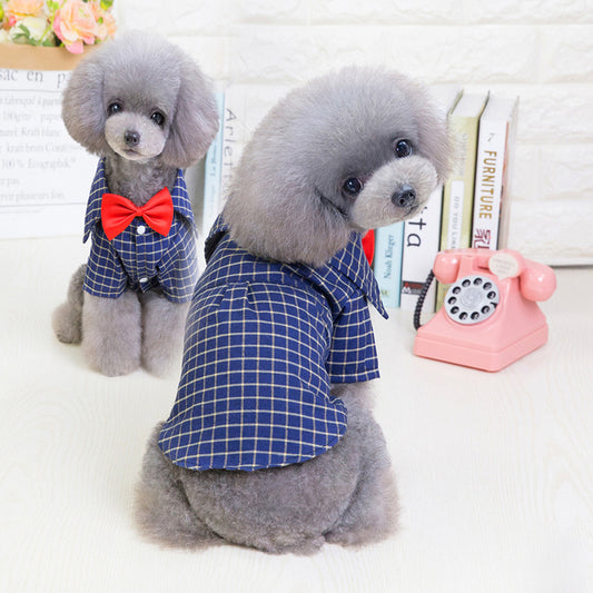 Pet Clothes New Dog Plaid Shirt European And American Suit Pet CLothes