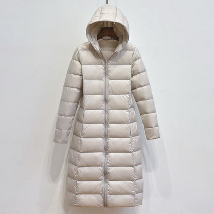 Lightweight Hooded Long Below-the-knee Slim-fit Coat