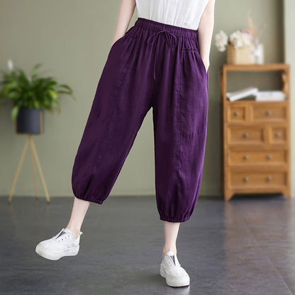 Women's Korean Style Cotton And Linen Casual Ninth Pants