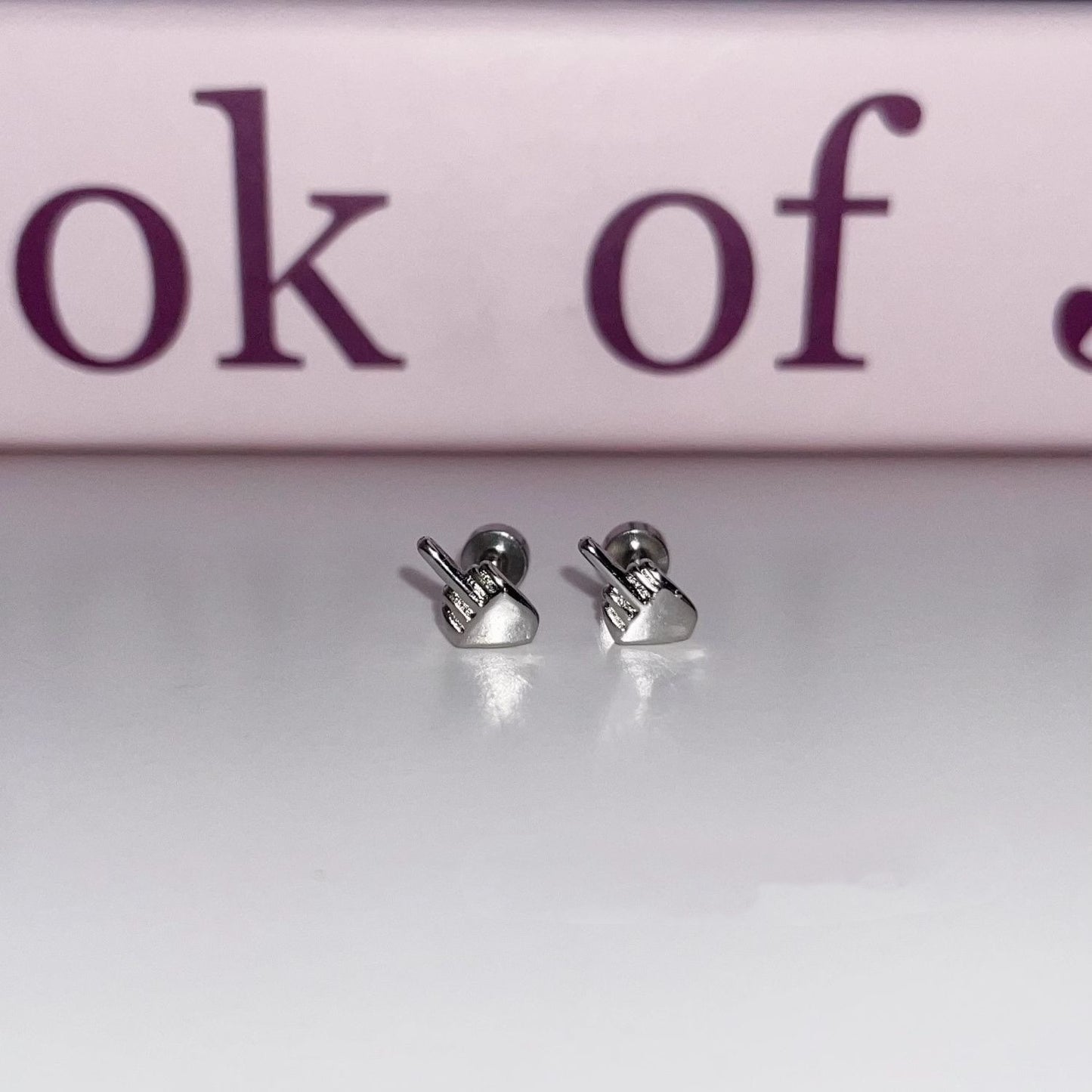 Niche Quirky Middle Finger Titanium Steel Screw Clasp Ear Cartilage Earring