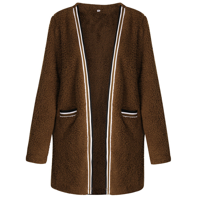 Temperament plush mid-length coat