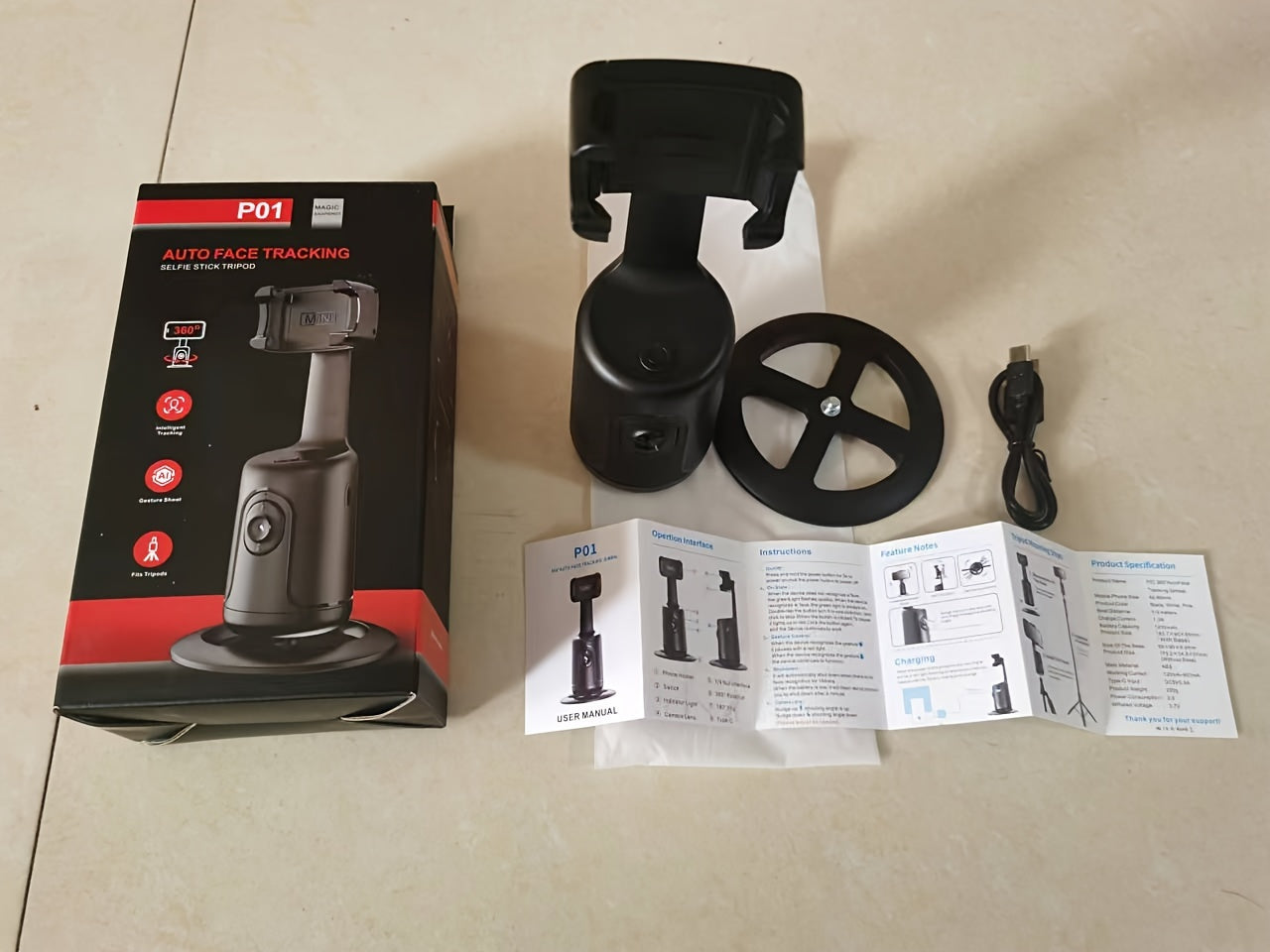 360° Auto-Tracking Smartphone Tripod - Hands-Free Face & Body Recognition - Wireless Rechargeable Holder for Live Streaming, Vlogging & Video Recording - Black