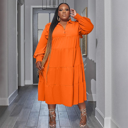 Women's Fashion Ruffle-Shoulder Long-Sleeve Layered Dress