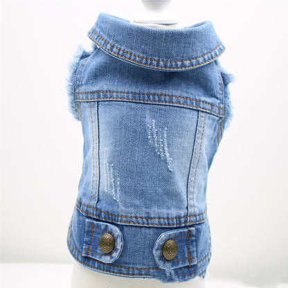Shell Pet Dog Clothes Teddy VIP Bichon Pet Autumn And Winter Clothing Retro Scratch Pattern Personality Denim Vest
