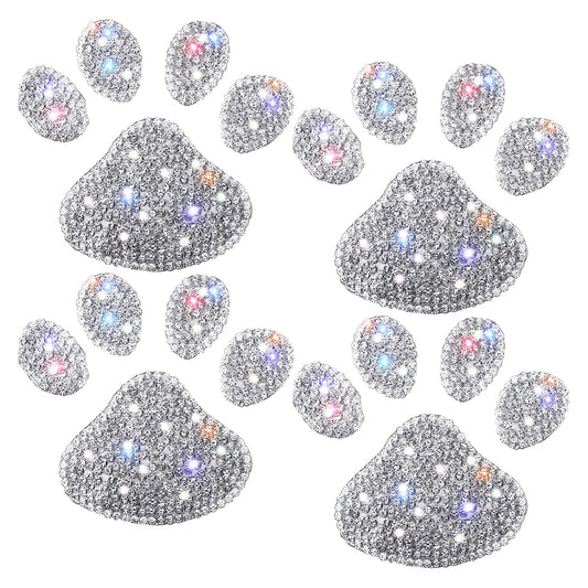 Sparkling Dog Paw Print Rhinestone Car Decal - Multicolor Glass Bling Sticker for Vehicle Interior, Fits Various Models, Cute Car Accessories