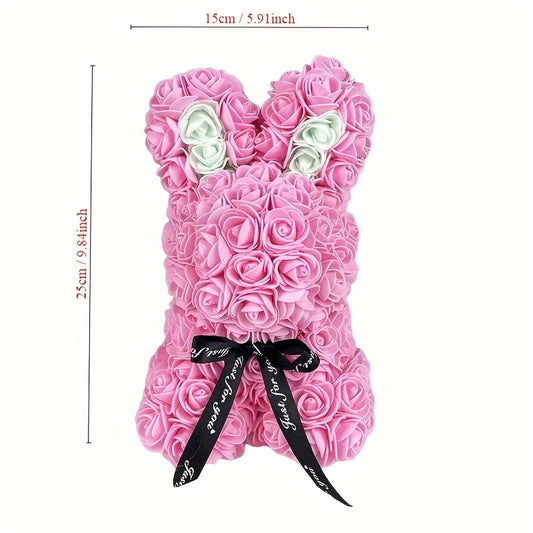 Eternal Flower Confession Rabbit - Artificial Rose Bouquet Gift Box, PE Simulation Roses for Valentine's Day, Christmas, Mother's Day, Hanukkah, Juneteenth - Romantic Plastic Floral Arrangement for Wife, Girlfriend, Proposal,