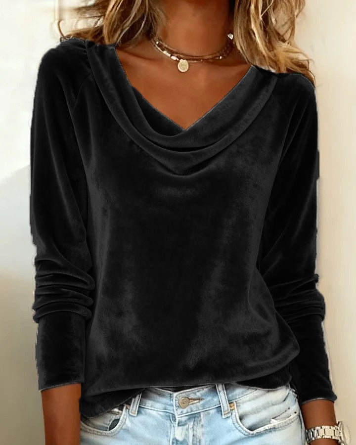Elegant Velvet Long Sleeve Shirts For Women Fall Spring Solid Color Loose Women Blouses Fashion Pullover Tops Party Clothes