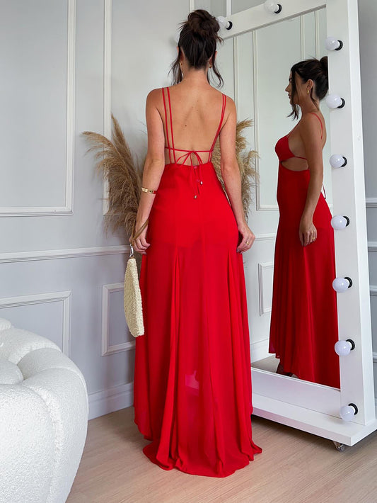 Red Tie Irregular Hem Dress