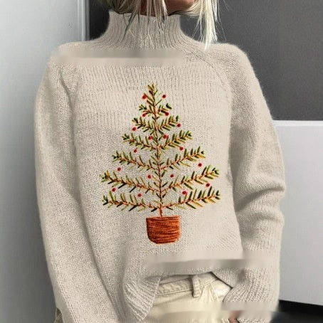 High-neck Christmas Lapel Totem Long-sleeve Sweater