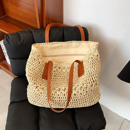 Women's Fashionable All-match Large Capacity Woven Shoulder Bag