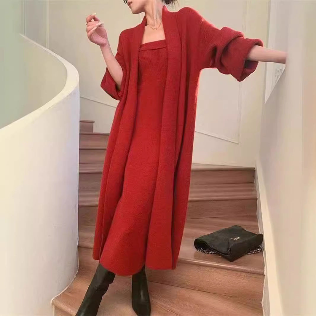 Women's Knitted Cardigan Dress Sweater Suit