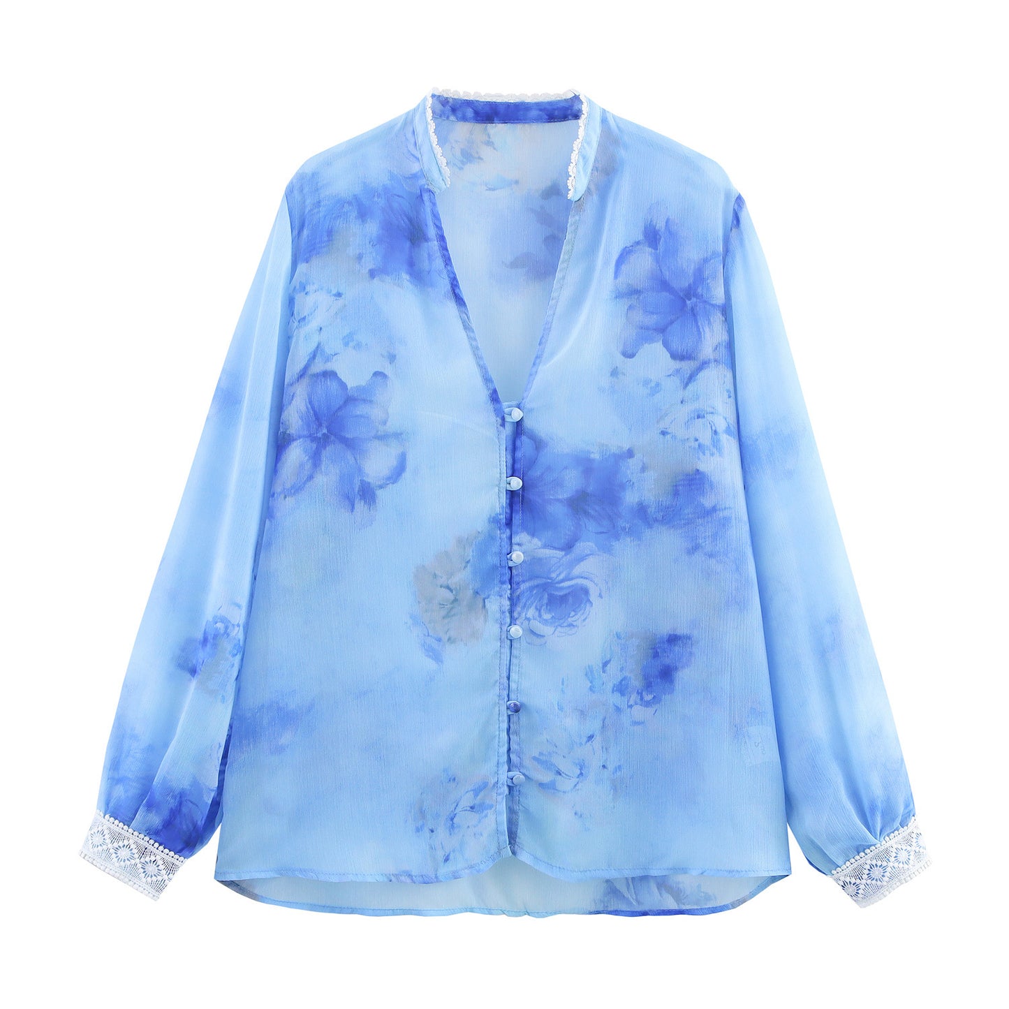 Spring Summer Ethnic Style Floral Print Long Sleeve Blouse