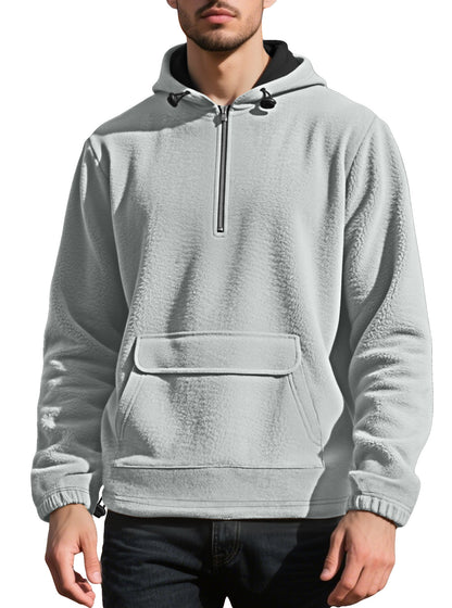 Padded Fleece Sweater Solid Color Half Zip Hooded Work Clothes Pullover