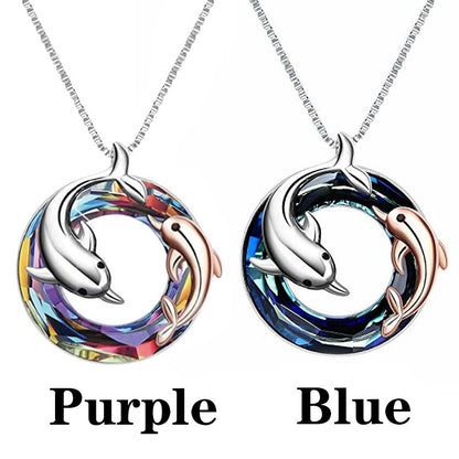 Colorful Circle Crystal Dolphin Pendant Necklace