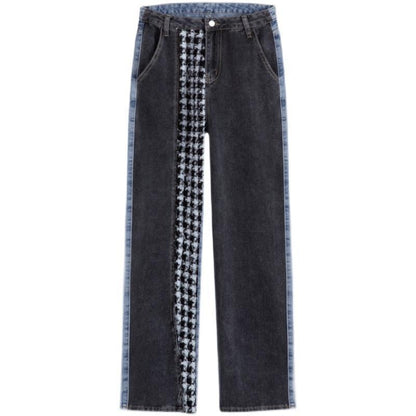 Street Wash Distressed Print Detachable Jeans Women Loose Slim Fit Draped Wide-leg Pants