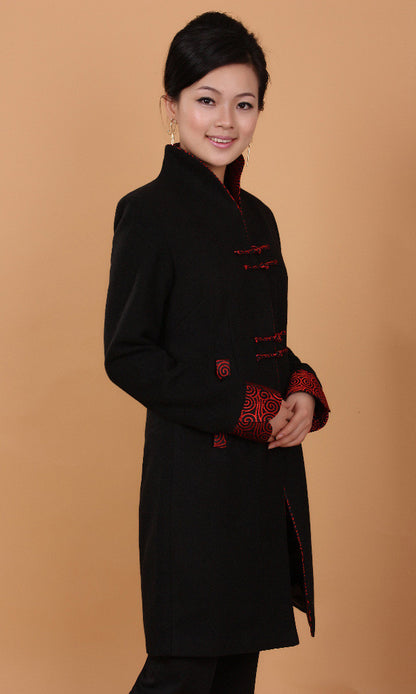 Autumn Ethnic Style Women's Retro Wool Mid-length Trench Coat