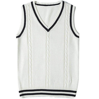 Women's Waistcoat V-neck Striped Stitching Casual Knitted Sweater
