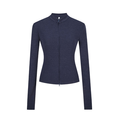 Stand-up Collar Slim-fit Waist-cinching Cardigan Top