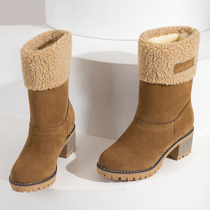 Women's Winter Snow Boots - Waterproof Fleece-Lined Anti-Slip Boots with Plush Collar
