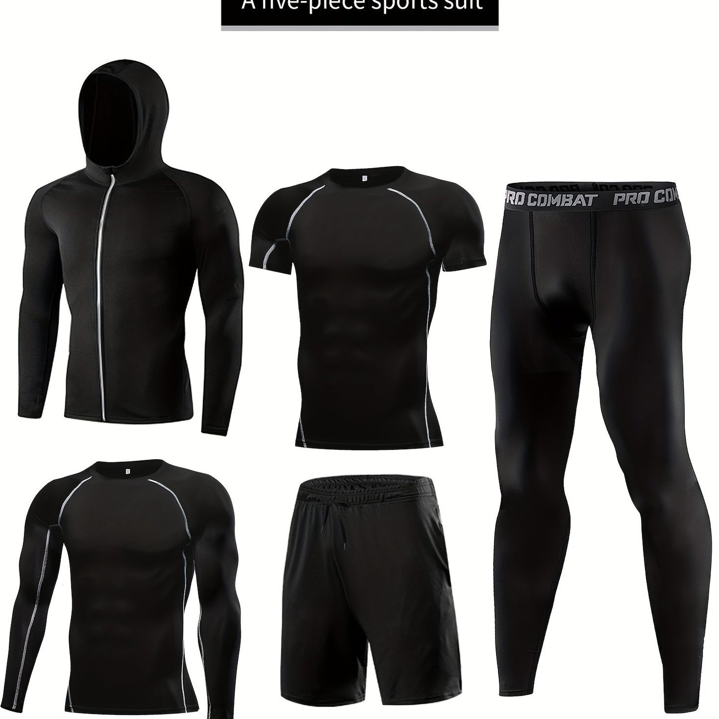 Men's 5-Piece Athletic Compression Gear Set – Quick-Dry, High-Stretch, & Durable for All-Season Training