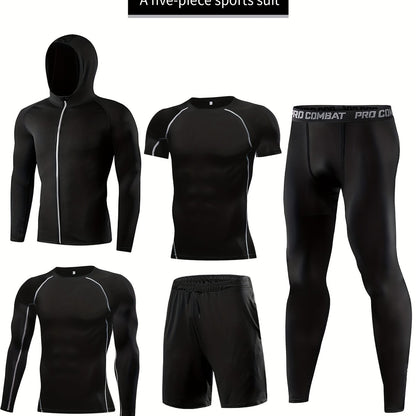 Men's 5-Piece Athletic Compression Gear Set – Quick-Dry, High-Stretch, & Durable for All-Season Training