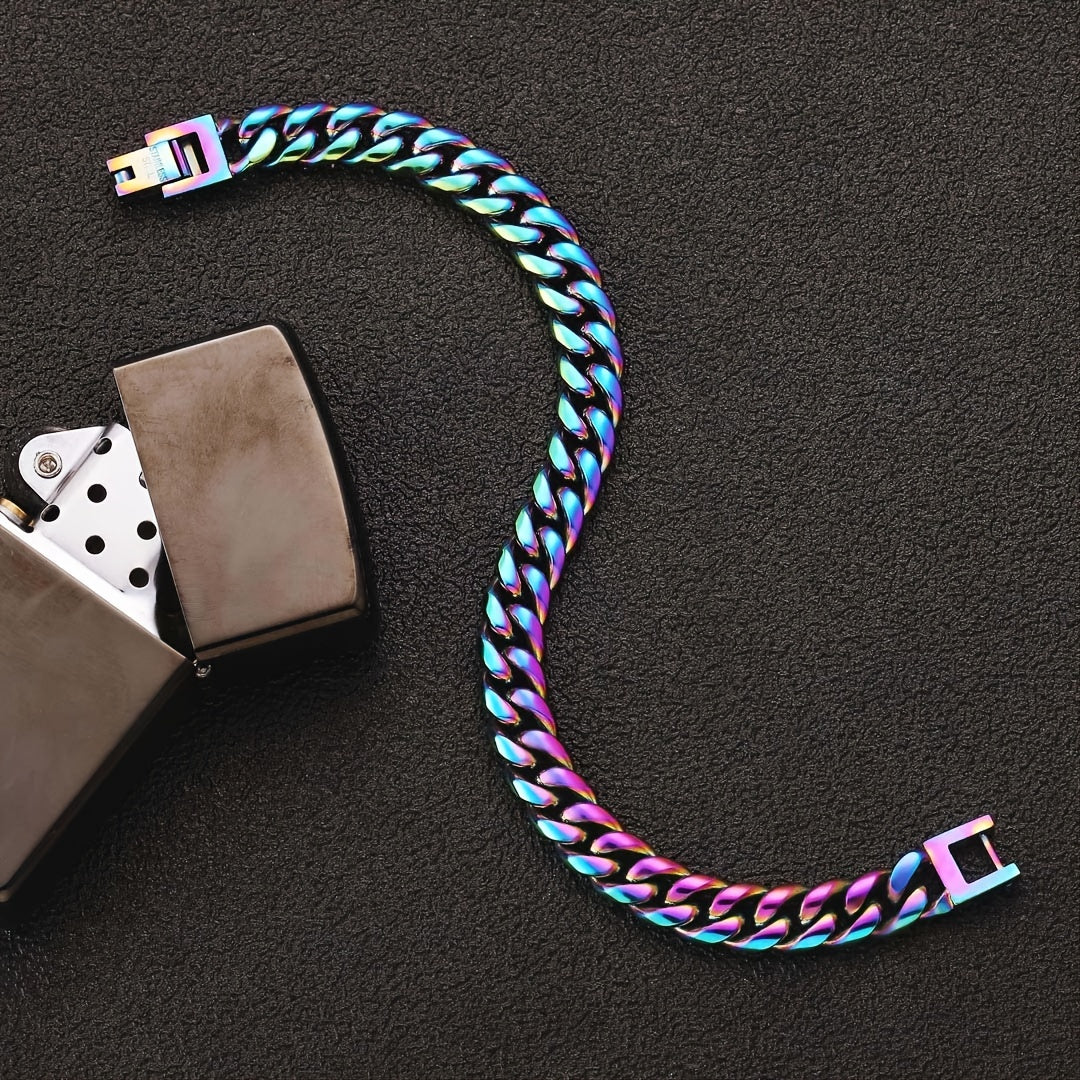 8mm Rainbow Miami Cuban Link Bracelet Necklace For Men