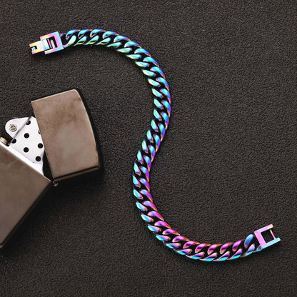 8mm Rainbow Miami Cuban Link Bracelet Necklace For Men
