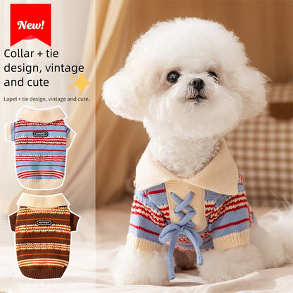 Cat Sweaters, Cold Weather Dog Striped Pullover, Warm Knitted Pet Clothes In Winter