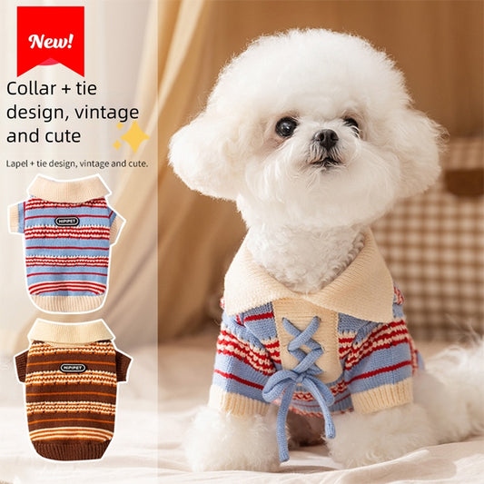 Cat Sweaters, Cold Weather Dog Striped Pullover, Warm Knitted Pet Clothes In Winter