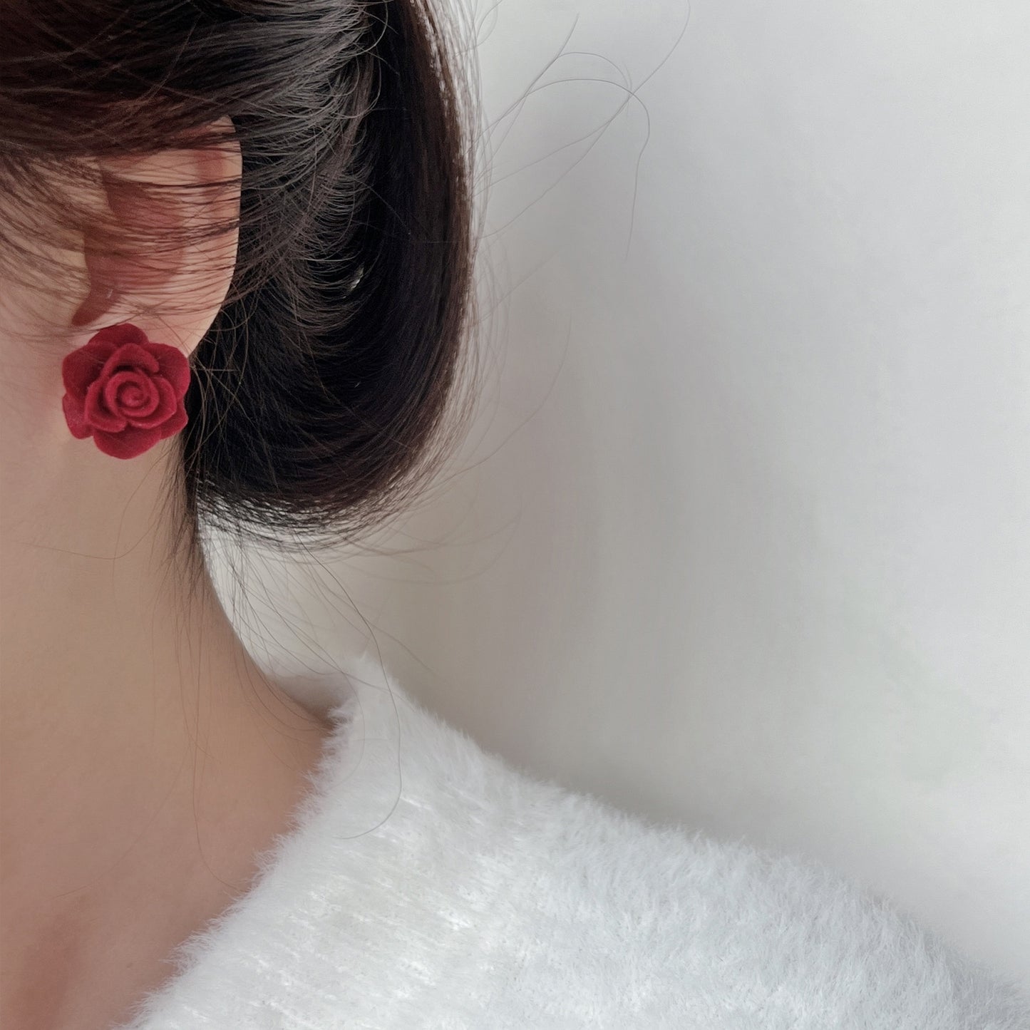 Red Rose Flower Velvet Stud Earrings High-end Retro Ear Decoration Jewelry For Women