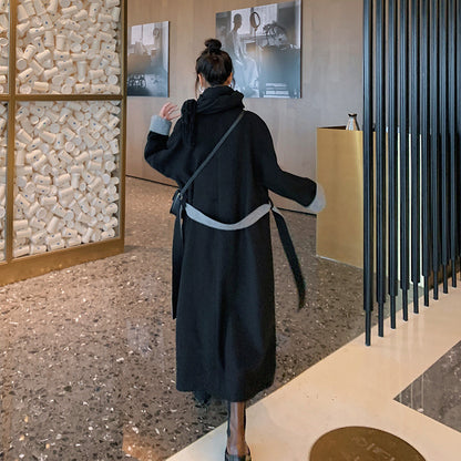 New Loose Mid-length Contrast Stitching Woolen Coat