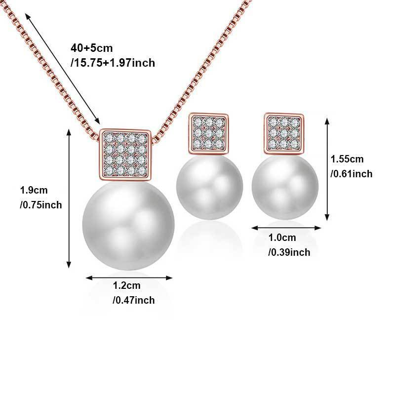 Versatile Square Pearl Earring Necklace Jewelry Set