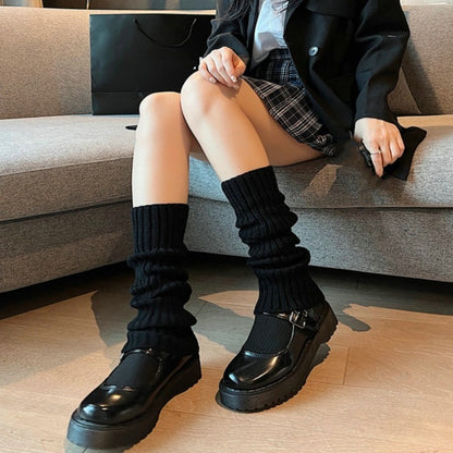 Women's Harajuku Knee-High Leg Warmers - Premium Ribbed Knit Socks | Trendy Solid Color Stockings