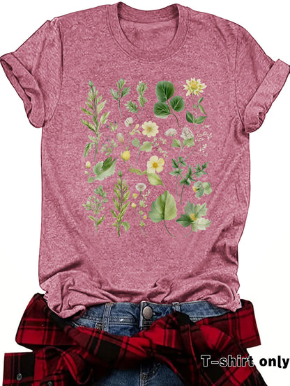 Fashionable Loose-fitting Casual Short-sleeve Top With Floral Print