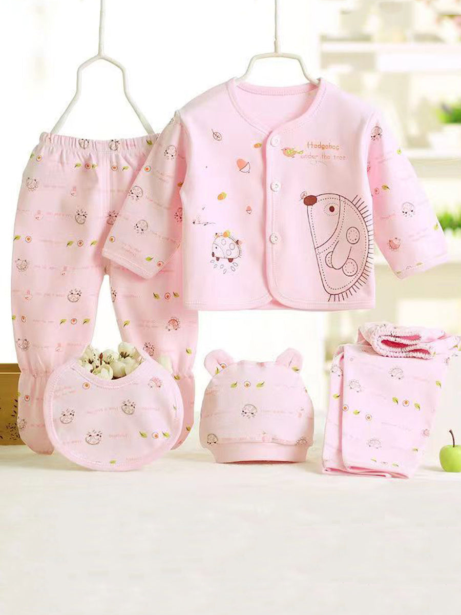 5pcs Baby 0-3m Set, All-Season Casual Outfits for Boys and Girls, Newborn Clothes, Girls' Pants and Baby Hat with Drool Bib, Baby Shower Essentials, for Outdoor