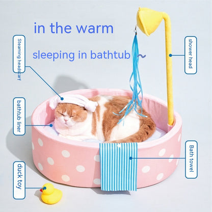 Bathtub Pet Bed Autumn And Winter Warm Nest Cat Dog Deep Sleeping Bed Cat Teaser Toy