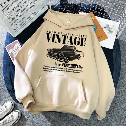 Retro-style Hoodie For Girls Women's Casual Patterned Printed Sweatshirt