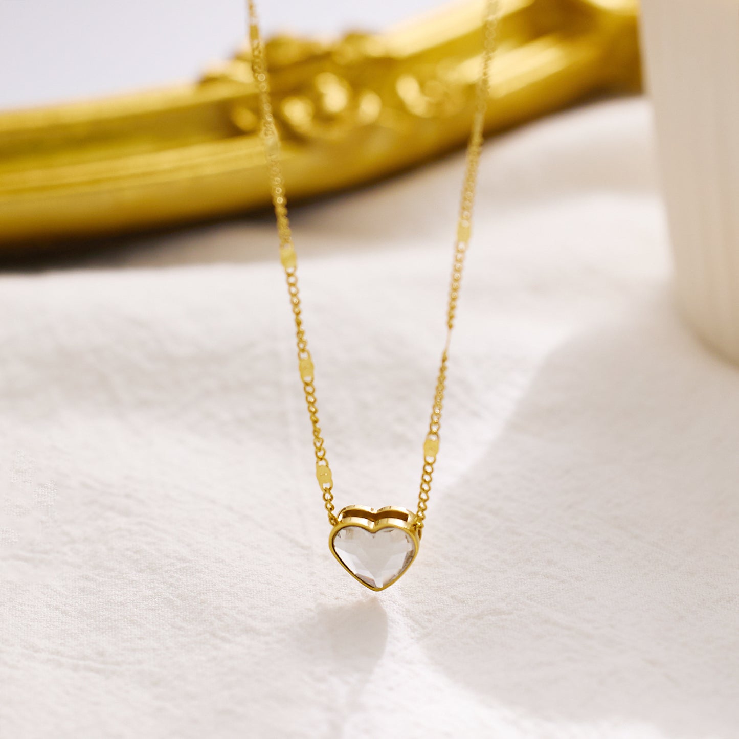 Stainless Steel Necklace With Diamonds Loving Heart Zircon Women