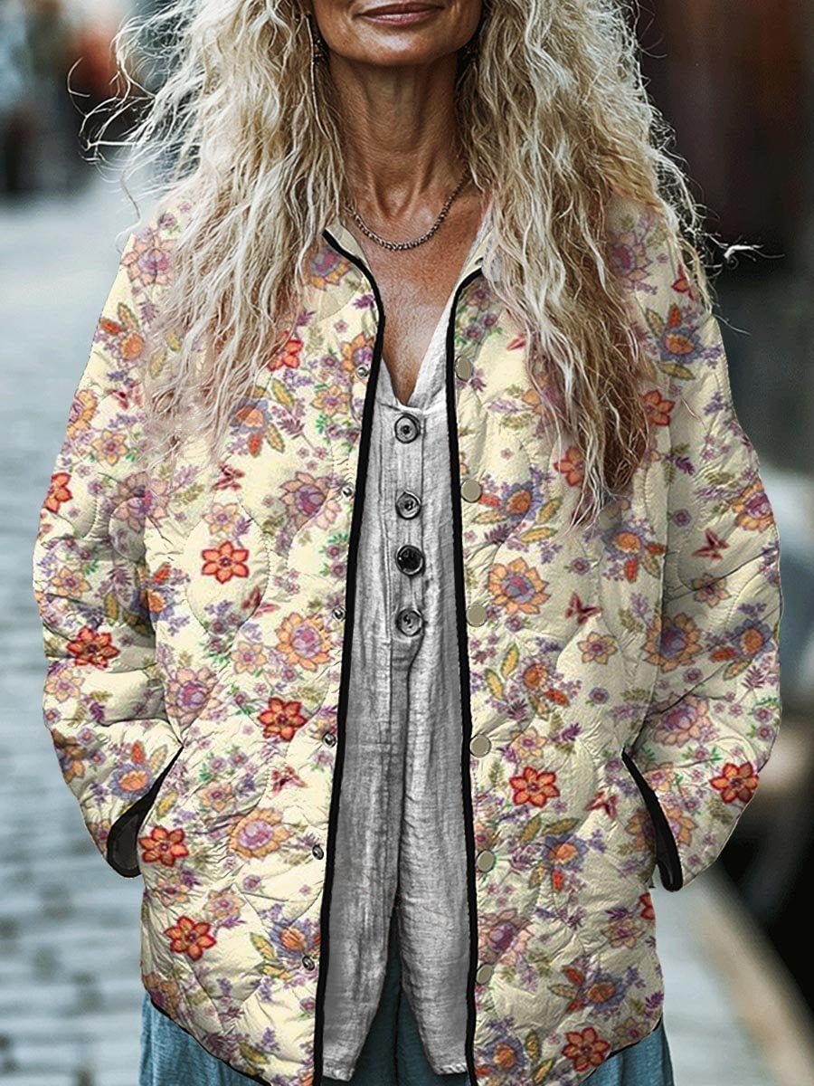 Women's Cotton Padded Jacket With Digital Floral Print
