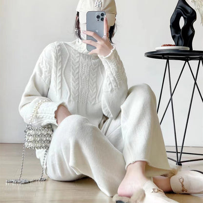 Sweater Wide Leg Trousers Look Slimming Two-piece Suit High